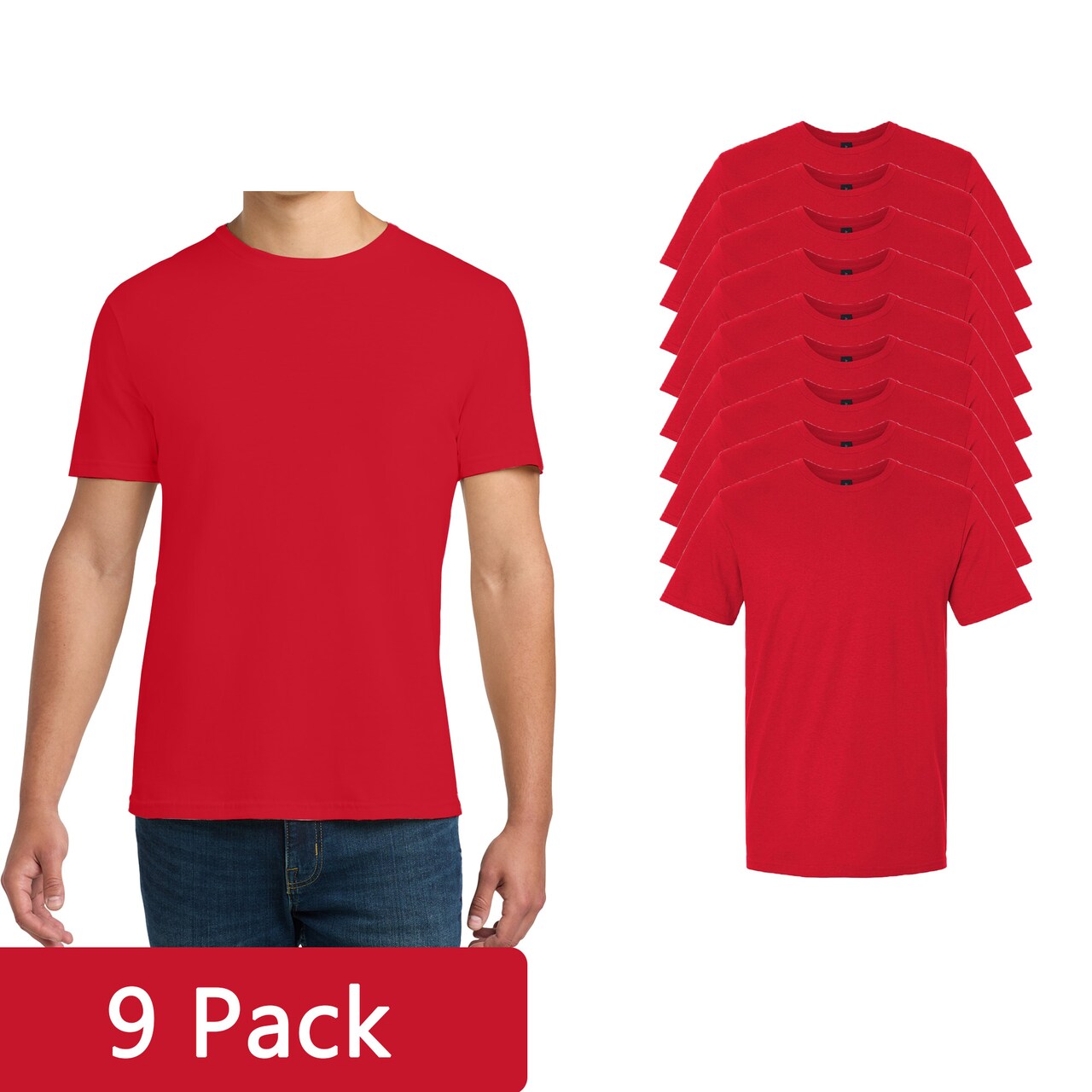 Gildan Men's Softstyle Cotton T-Shirt, Adult Short Sleeve Blank for Screen Printing, Red, 3–15 Pack